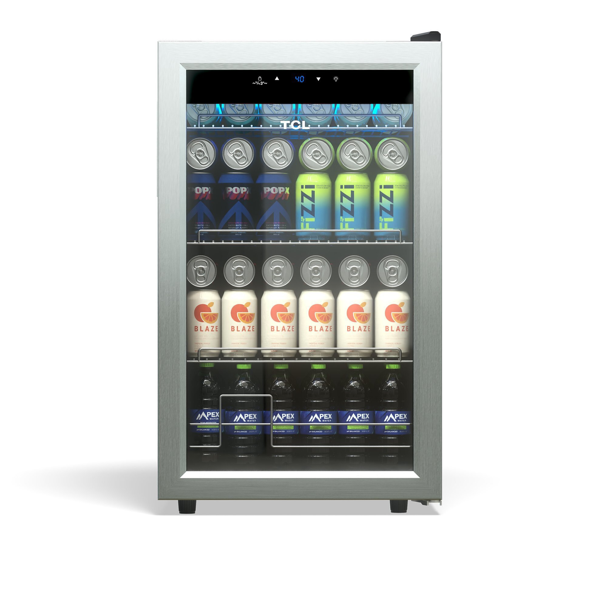 TCL 102 Can 2.4 Cu. Ft. Beverage Cooler, Digital Controls, LED Lighting, Glass Doors, Freestanding, Removable Shelves, Model# TRV102FAS